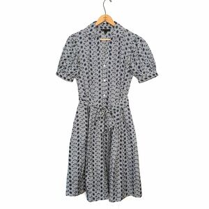 Brooks Brothers Blue Stripe Floral Embroidered Short Sleeve Shirt Dress Size 8